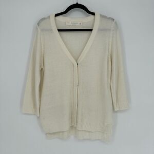 Zara Womens Knit Cardigan Sweater Size M Ivory V-Neck Quiet Luxury Coastal Beach